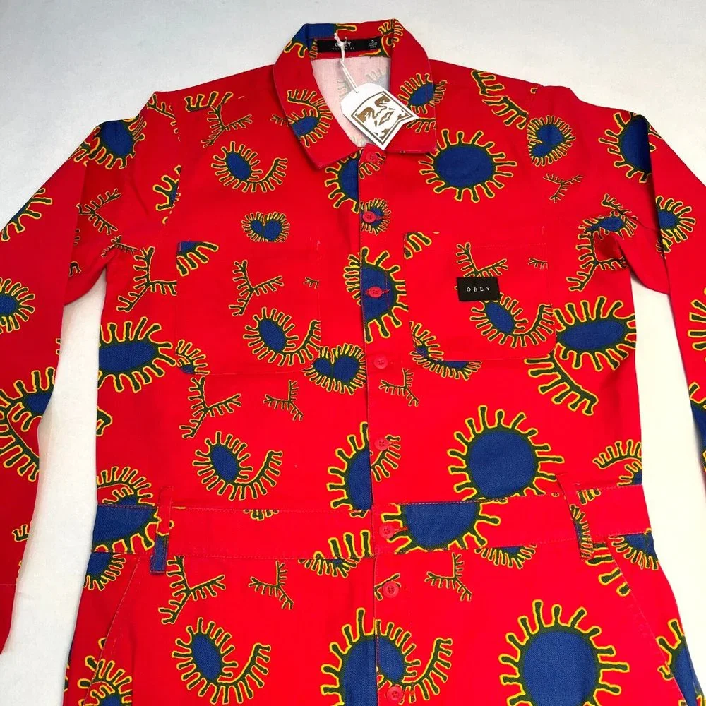 Obey Twill Coverall Jumpsuit "Paisley" Red/Blue - Picture 4 of 11